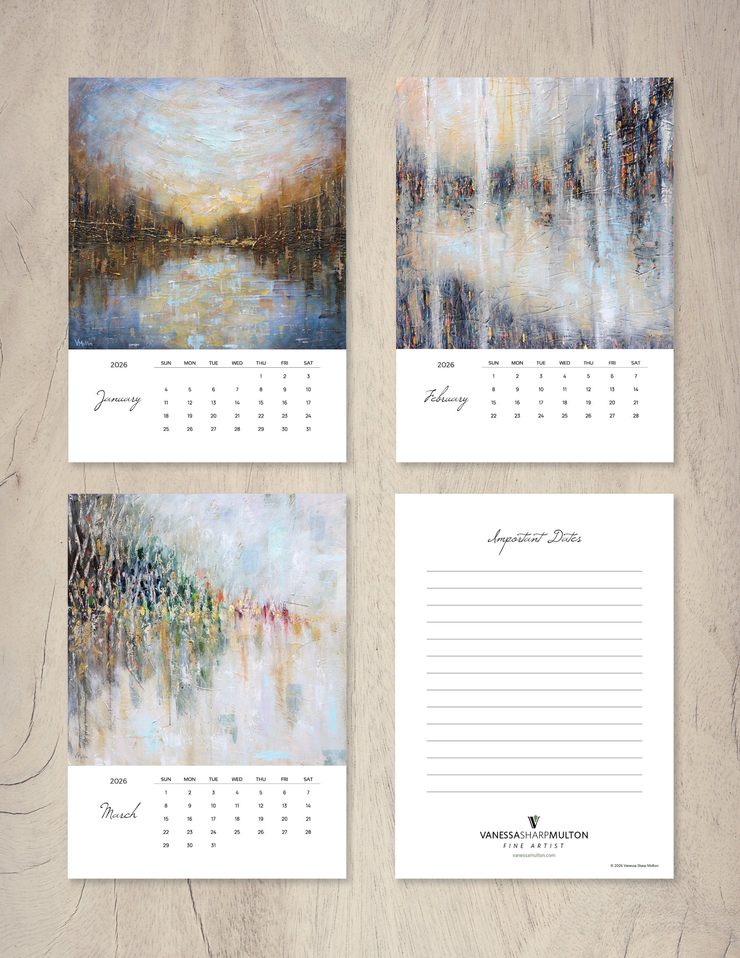 2026 Abstract Landscape Art Desktop Calendar by Vanessa Sharp Multon