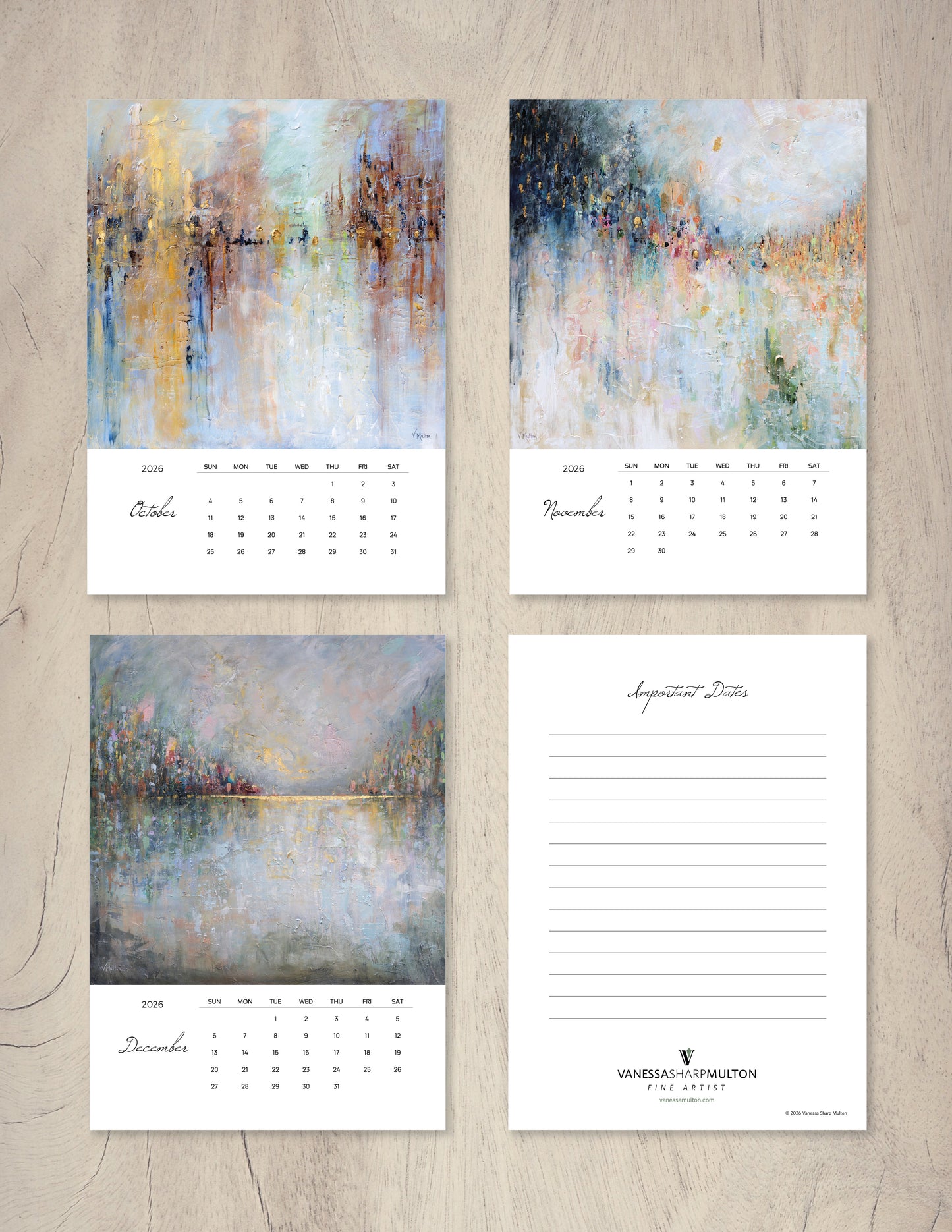 2026 Abstract Landscape Art Desktop Calendar by Vanessa Sharp Multon