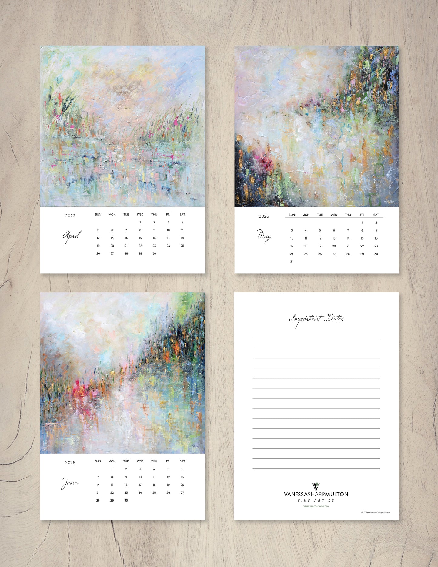 2026 Abstract Landscape Art Desktop Calendar by Vanessa Sharp Multon