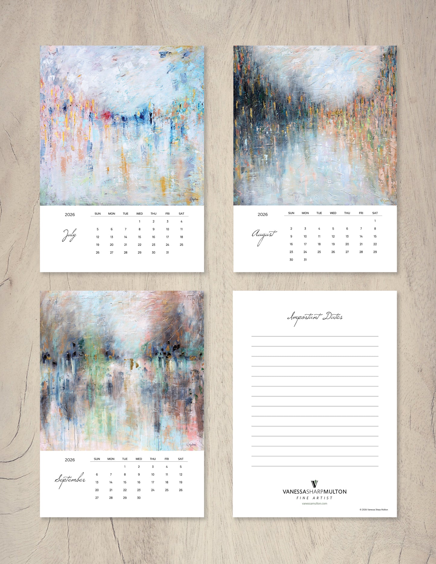 2026 Abstract Landscape Art Desktop Calendar by Vanessa Sharp Multon