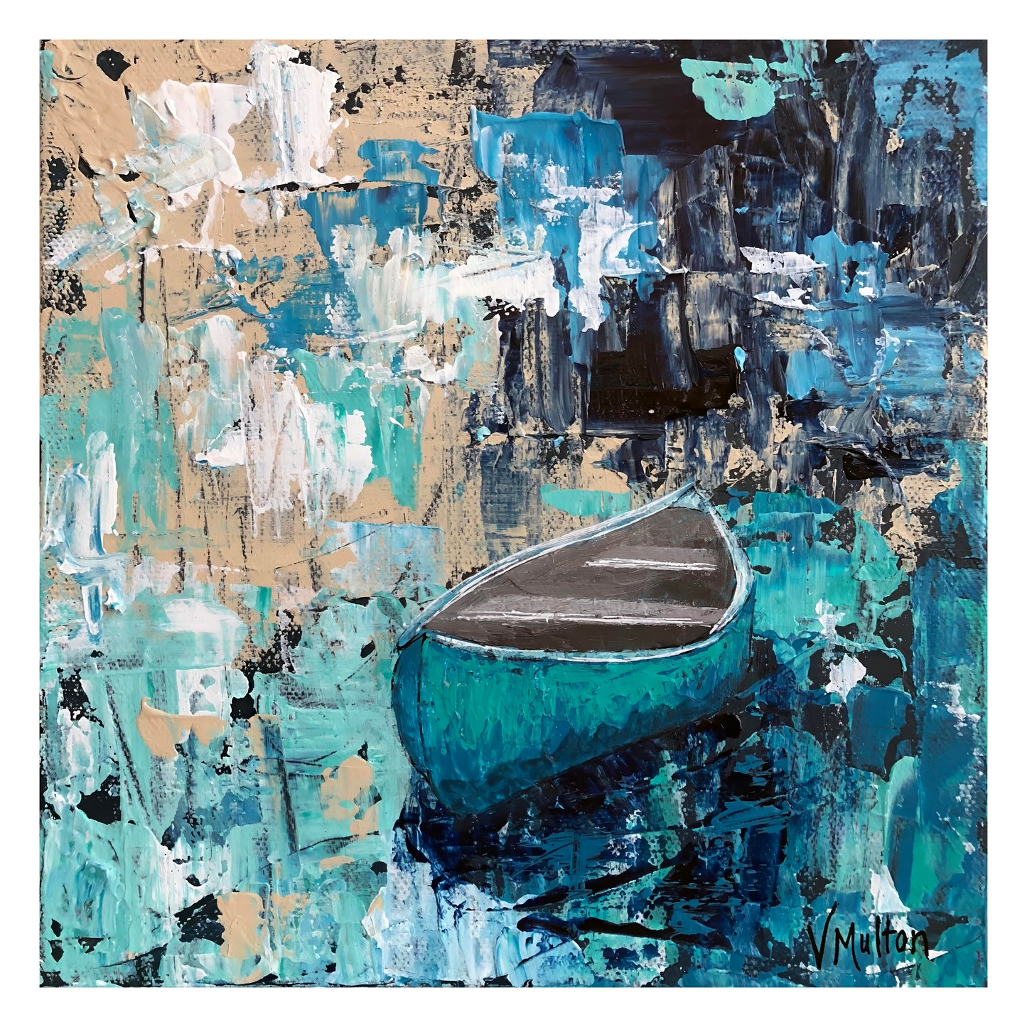 “Afternoon Breeze” Square Turquoise Canoe Giclée Art Print