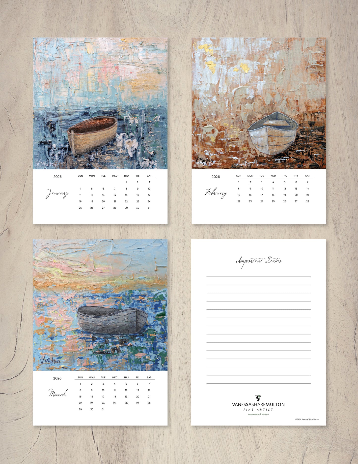 2026 Boat Art Desktop Calendar by Vanessa Sharp Multon