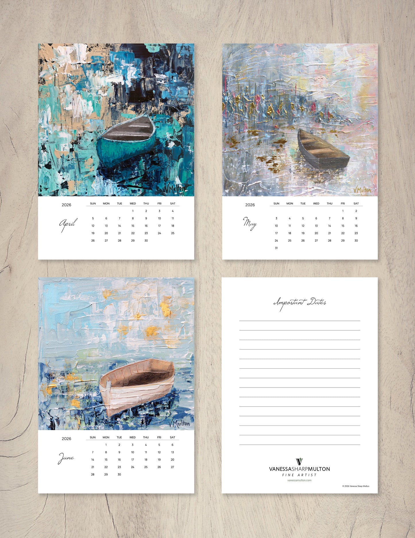 2026 Boat Art Desktop Calendar by Vanessa Sharp Multon