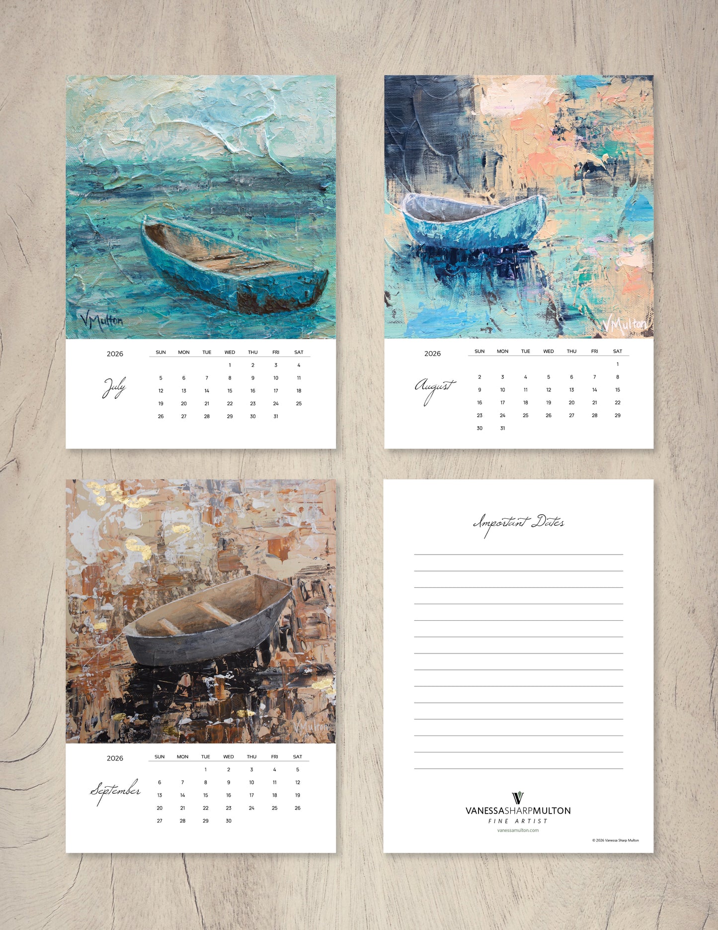 2026 Boat Art Desktop Calendar by Vanessa Sharp Multon