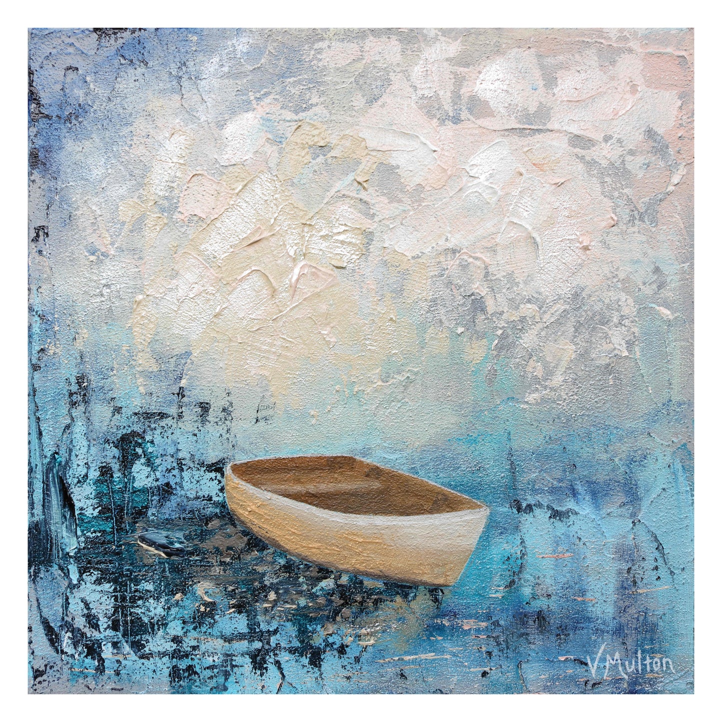 “Deep Blue” Square Peaceful Boat Giclée Art Print