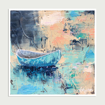 “A Day Off” Square Peaceful Boat Giclée Art Print