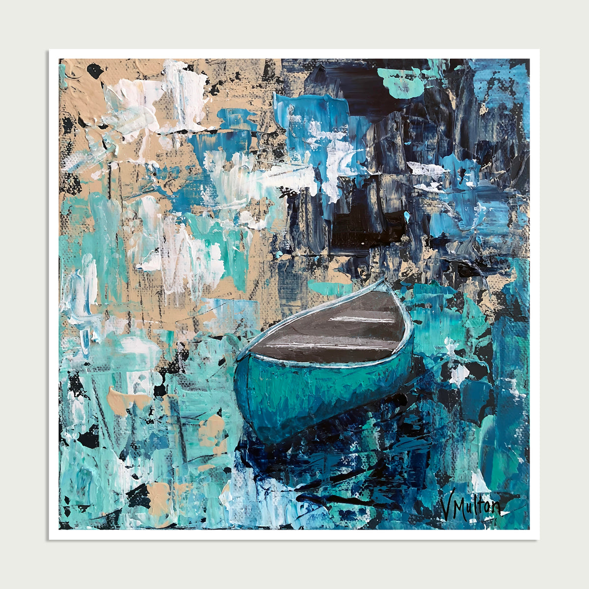 “Afternoon Breeze” Square Turquoise Canoe Giclée Art Print