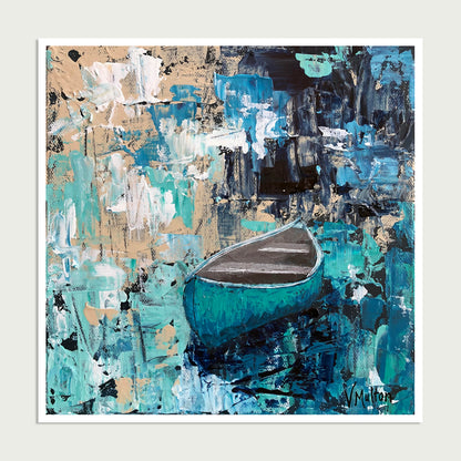 “Afternoon Breeze” Square Turquoise Canoe Giclée Art Print
