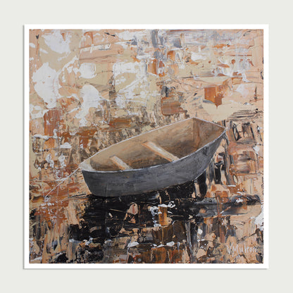 “Anchored" Square Peaceful Boat Giclée Art Print