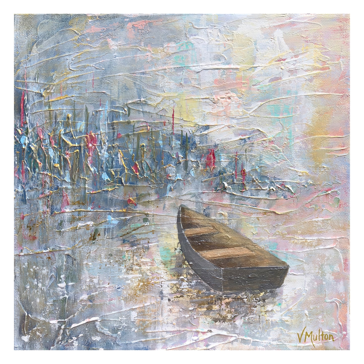 “Buoyant Mood” Square Peaceful Boat Giclée Art Print