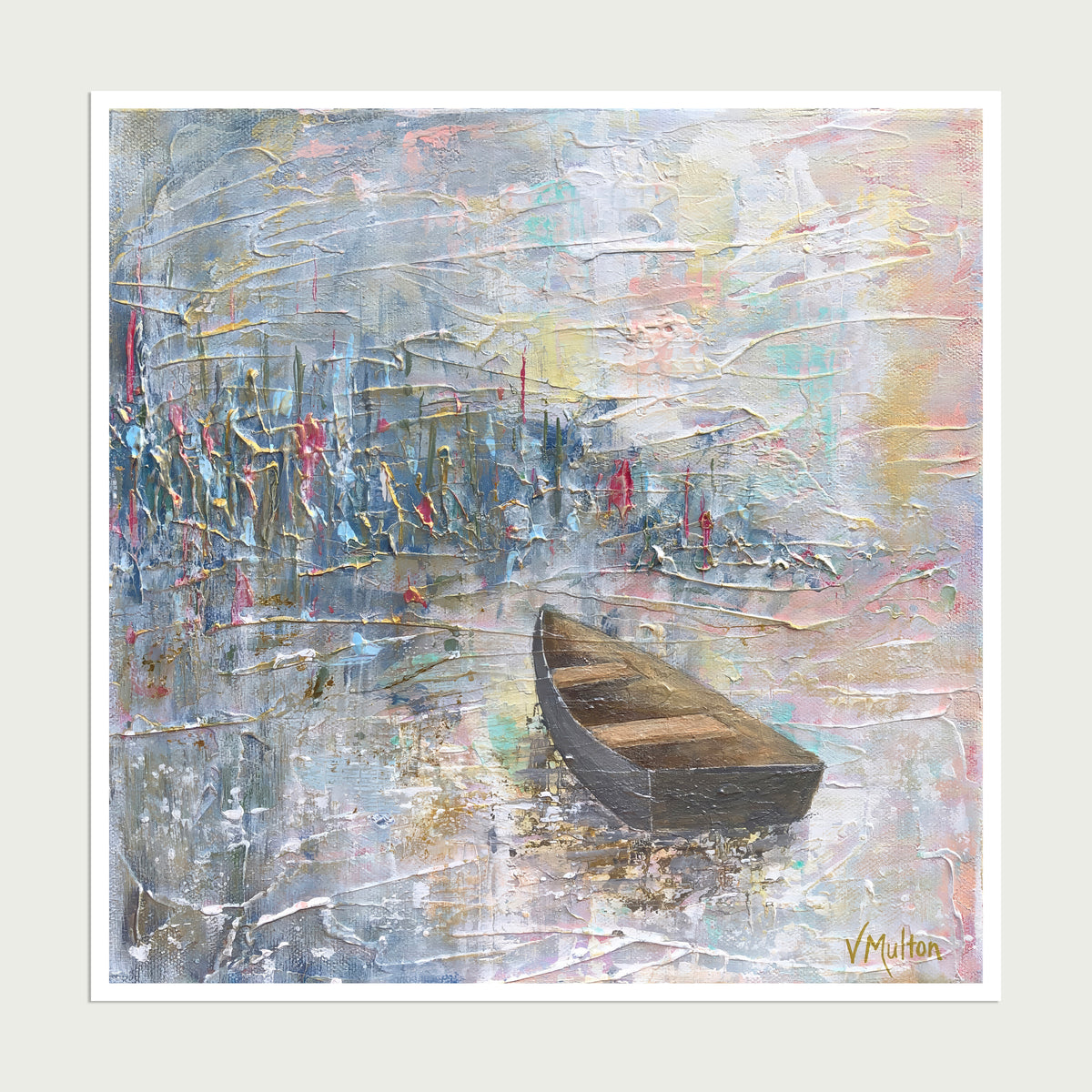 “Buoyant Mood” Square Peaceful Boat Giclée Art Print