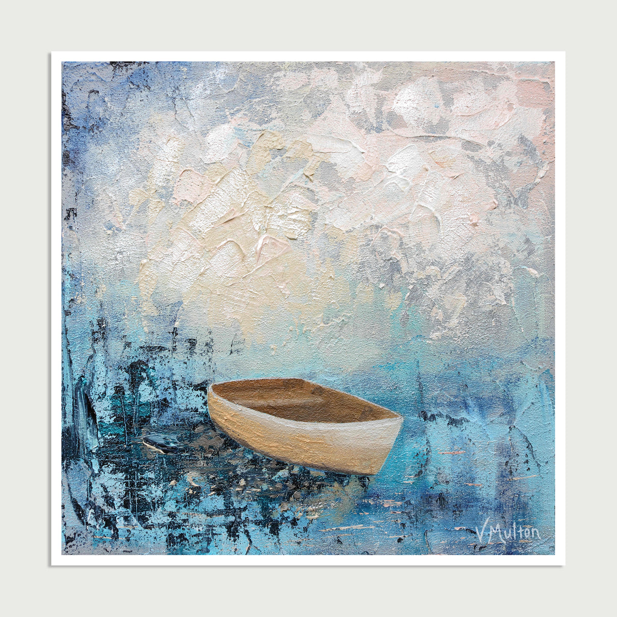 “Deep Blue” Square Peaceful Boat Giclée Art Print