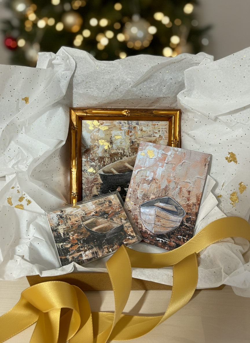 Collector’s Boat Art Gift Box - Includes: Embellished Print, Journal & Notecards