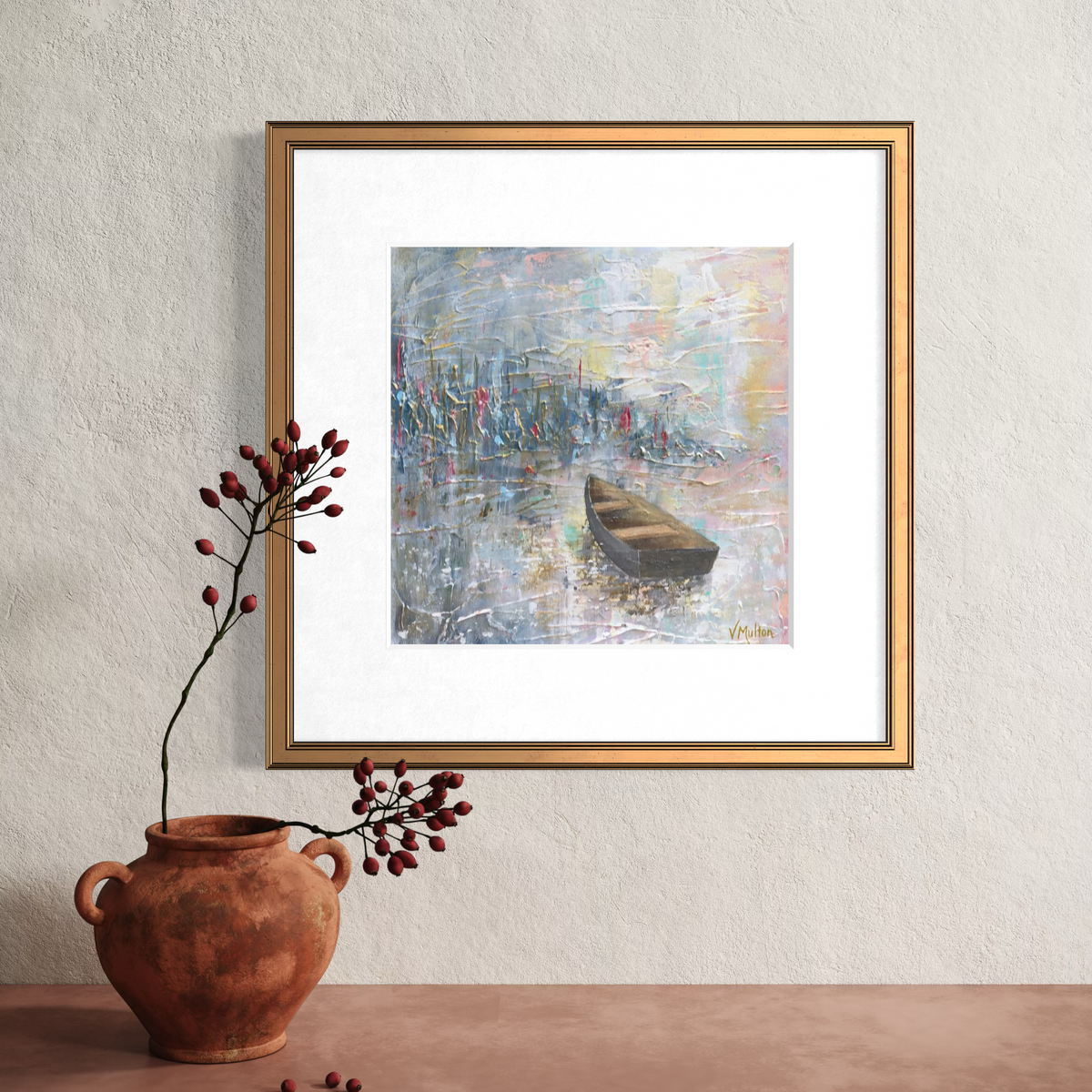“Buoyant Mood” Square Peaceful Boat Giclée Art Print