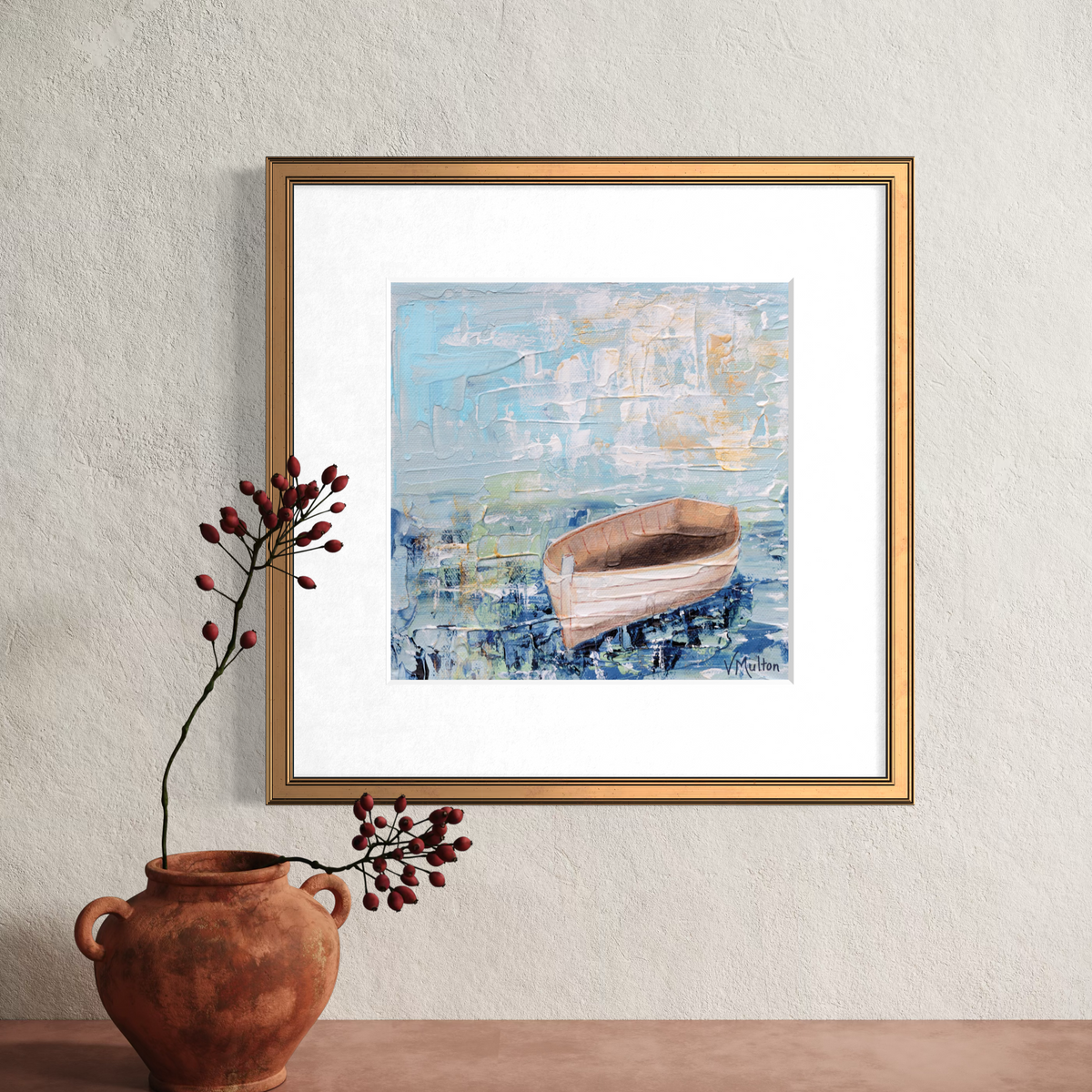 “Harmony” Square Peaceful Boat Giclée Art Print