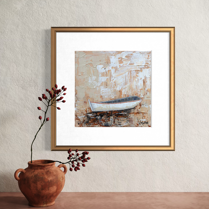 “Quest" Square Impressionist Lake Rowboat Giclée Art Print