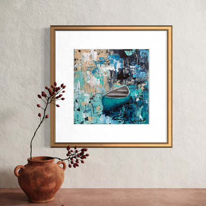 “Afternoon Breeze” Square Turquoise Canoe Giclée Art Print