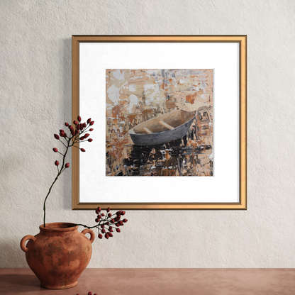 “Anchored" Square Peaceful Boat Giclée Art Print