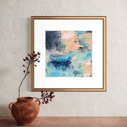 “A Day Off” Square Peaceful Boat Giclée Art Print