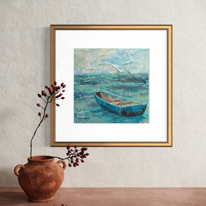 “Steal Away” Square Turquoise Boat Giclée Art Print