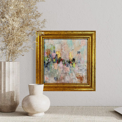 “Cotton Candy Sky” Framed Abstract Art Print – 8x8 Giclée on Canvas with Gold Leaf