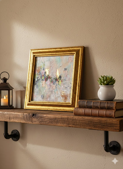 “Cotton Candy Sky” Framed Abstract Art Print – 8x8 Giclée on Canvas with Gold Leaf