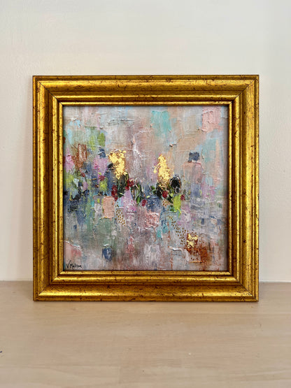 “Cotton Candy Sky” Framed Abstract Art Print – 8x8 Giclée on Canvas with Gold Leaf