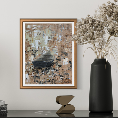 “Along the Margin of the Bay" Peaceful Lake Rowboat Giclée Art Print