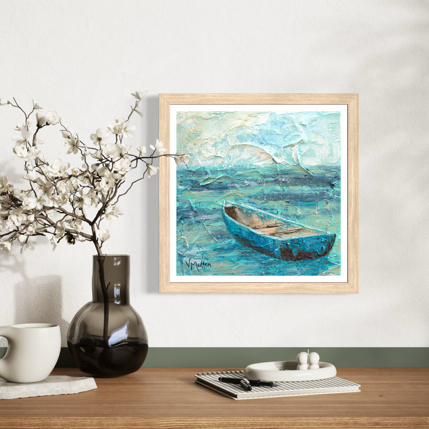“Steal Away” Square Turquoise Boat Giclée Art Print