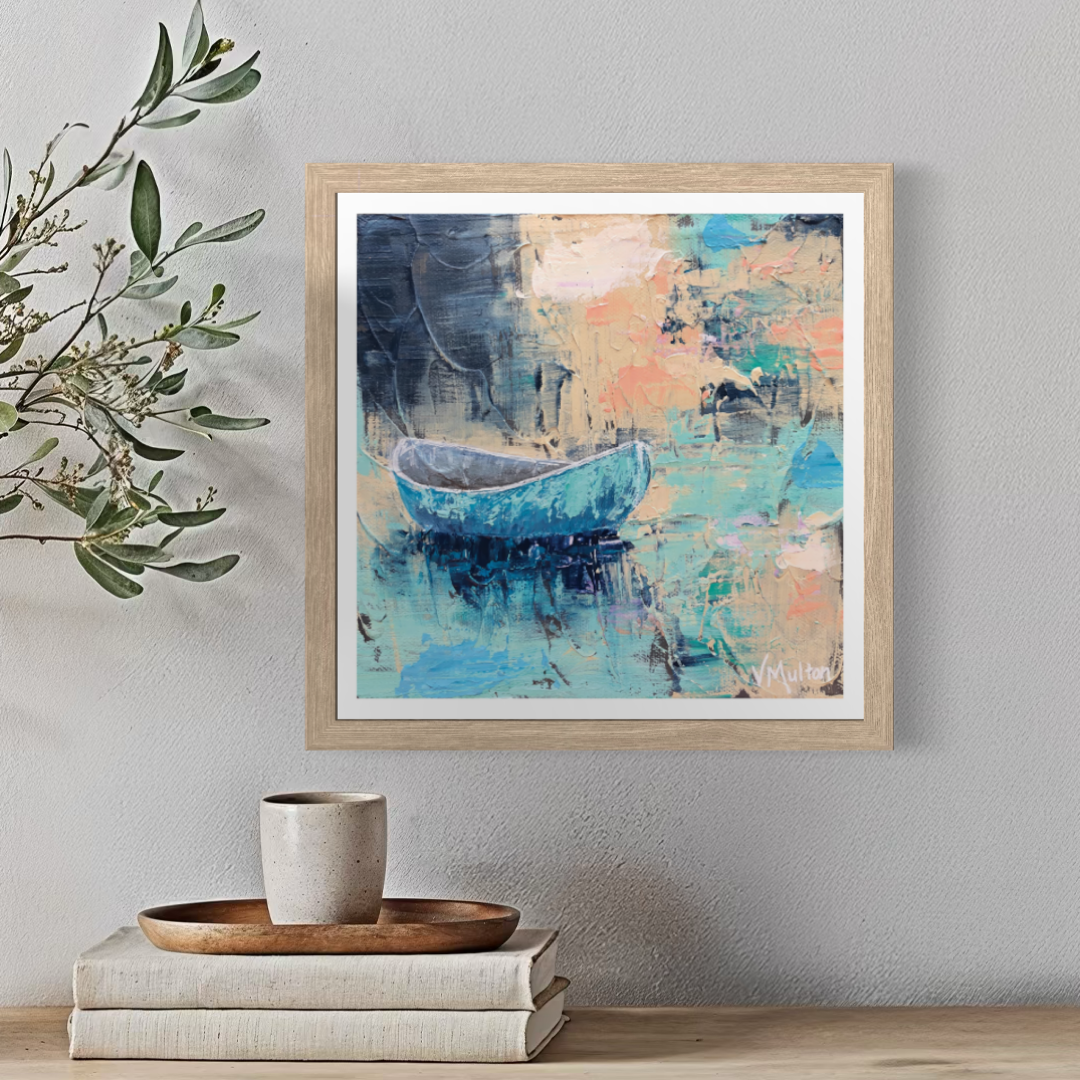 “A Day Off” Square Peaceful Boat Giclée Art Print