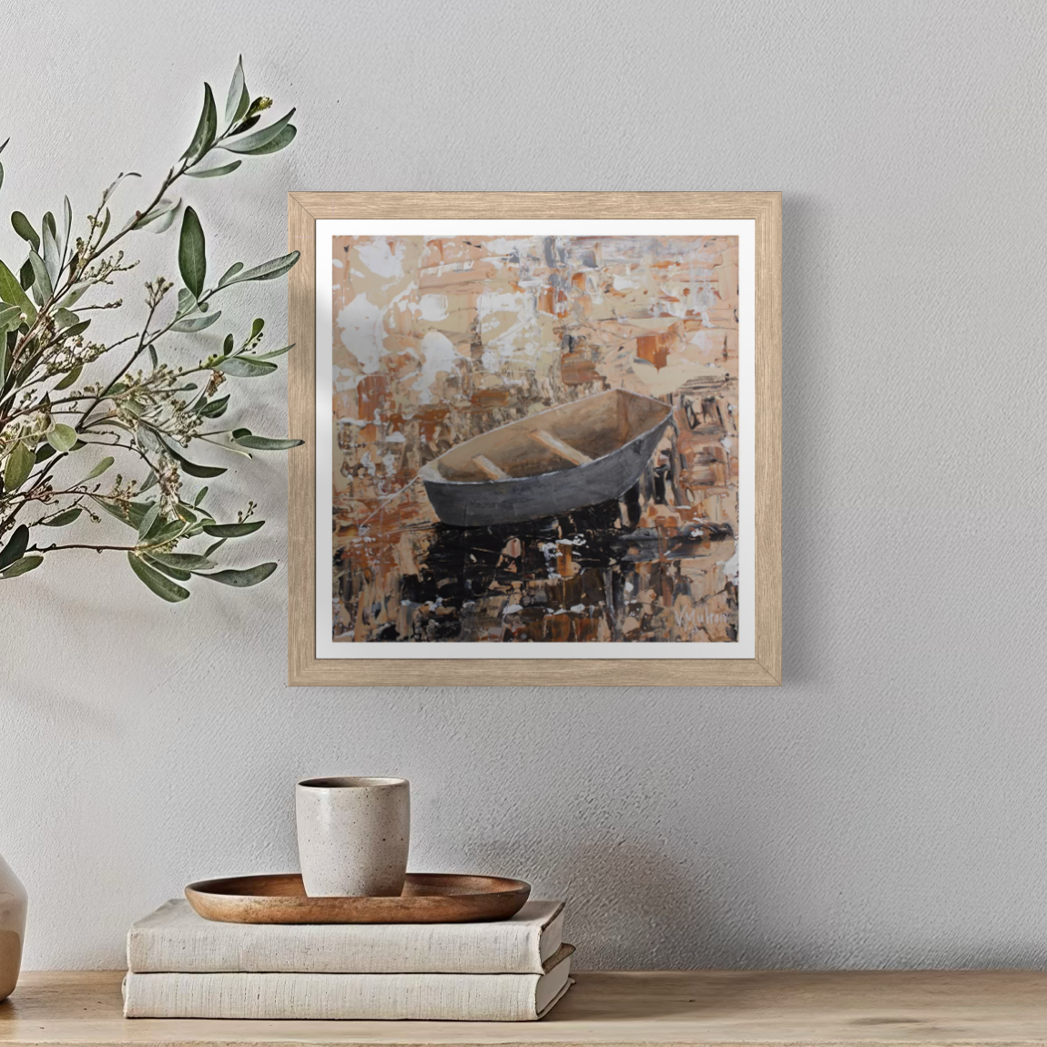 “Anchored" Square Peaceful Boat Giclée Art Print