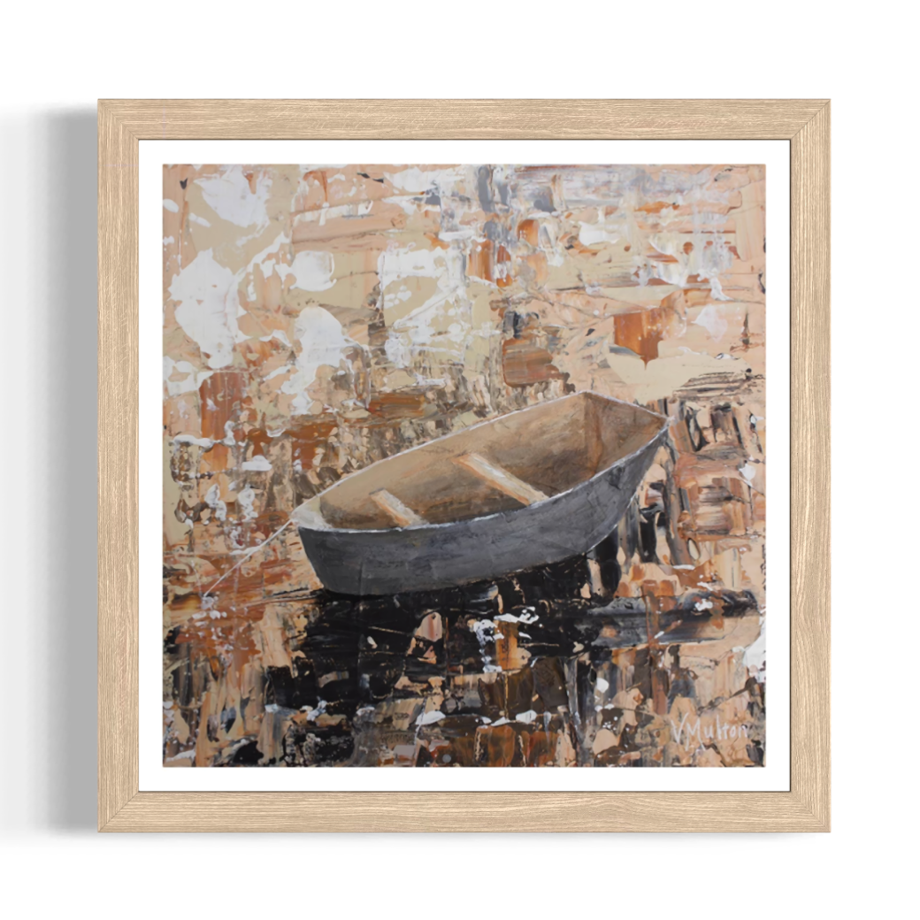 “Anchored” Square Peaceful Boat Giclée Art Print