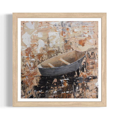 “Anchored” Square Peaceful Boat Giclée Art Print
