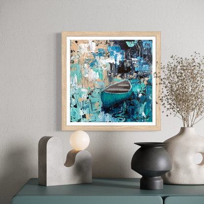 “Afternoon Breeze” Square Turquoise Canoe Giclée Art Print