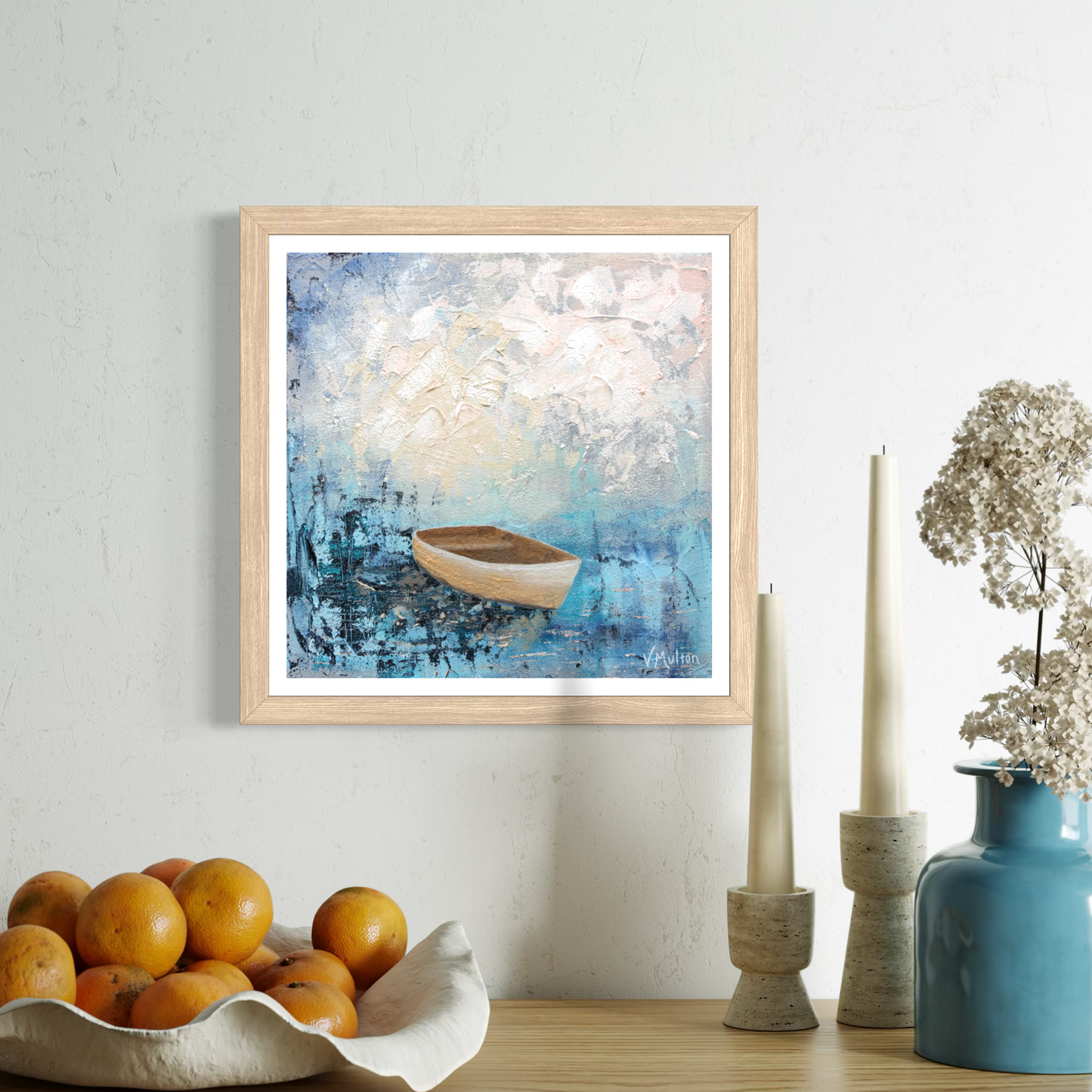 “Deep Blue” Square Peaceful Boat Giclée Art Print