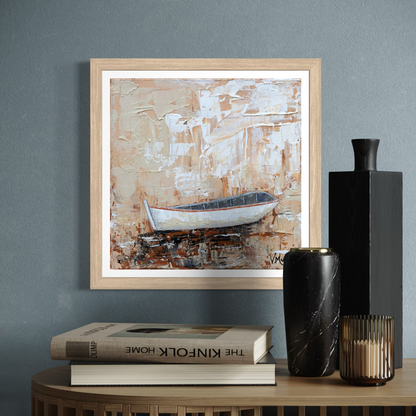 “Quest" Square Impressionist Lake Rowboat Giclée Art Print
