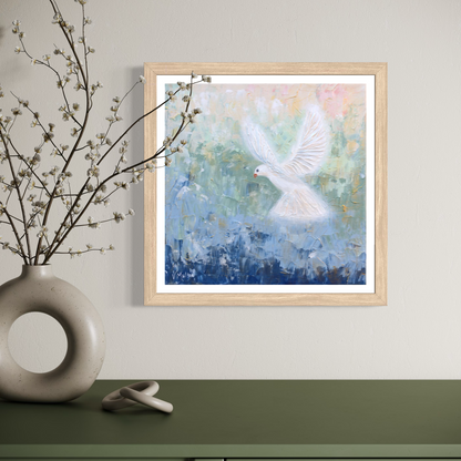 “Heaven Awaits” Square Peace Dove Giclée Art Print