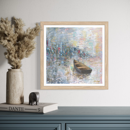 “Buoyant Mood” Square Peaceful Boat Giclée Art Print
