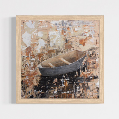 “Anchored" Square Peaceful Boat Giclée Art Print