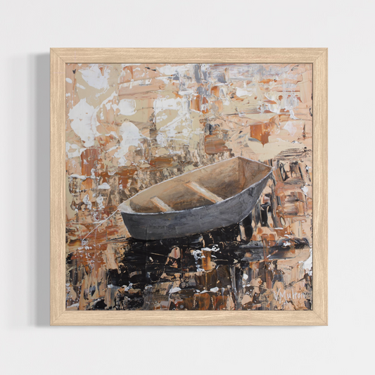 “Anchored" Square Peaceful Boat Giclée Art Print
