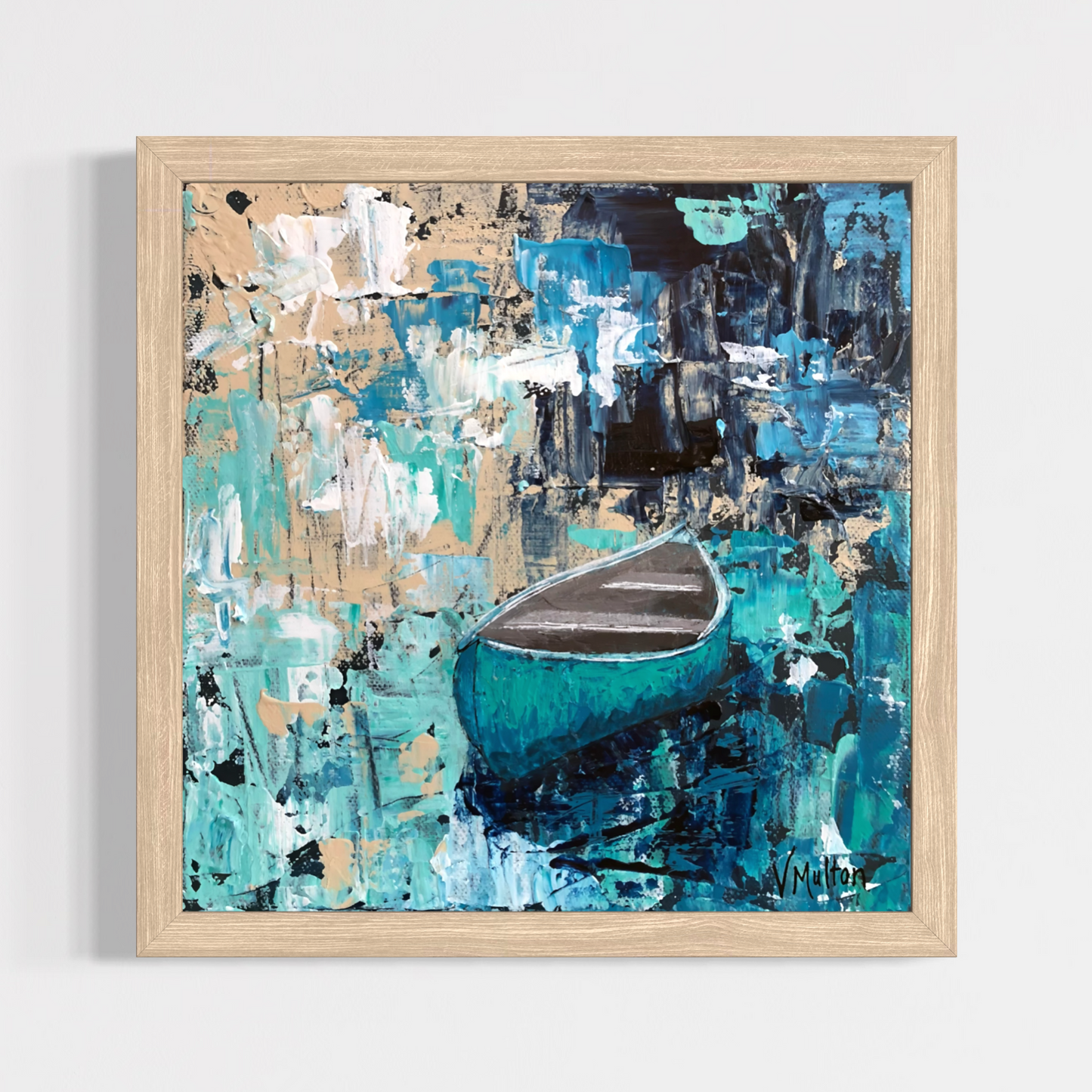 “Afternoon Breeze” Square Turquoise Canoe Giclée Art Print