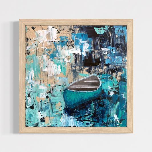 “Afternoon Breeze” Square Turquoise Canoe Giclée Art Print