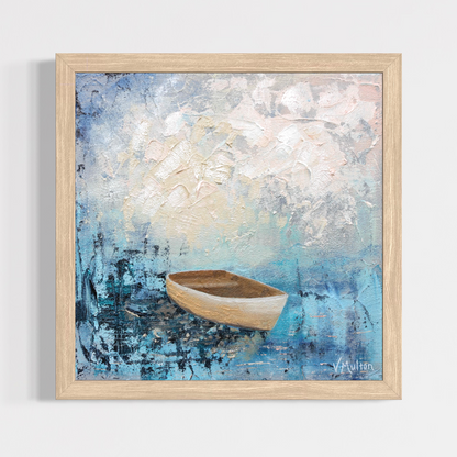 “Deep Blue” Square Peaceful Boat Giclée Art Print