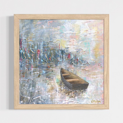 “Buoyant Mood” Square Peaceful Boat Giclée Art Print