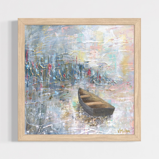 “Buoyant Mood” Square Peaceful Boat Giclée Art Print