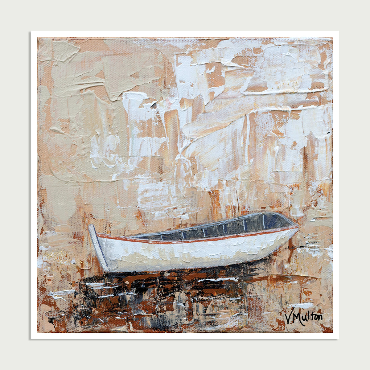 “Quest" Square Impressionist Lake Rowboat Giclée Art Print
