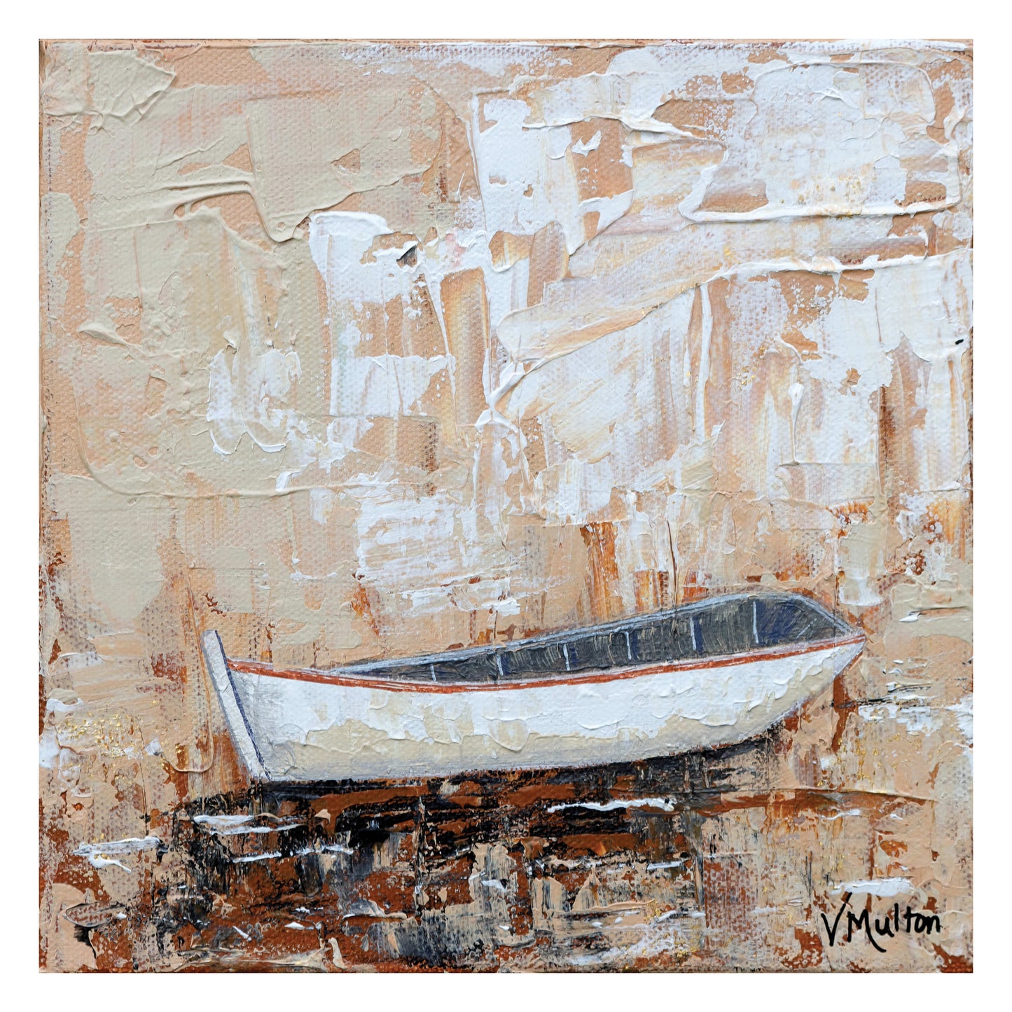 “Quest" Square Impressionist Lake Rowboat Giclée Art Print