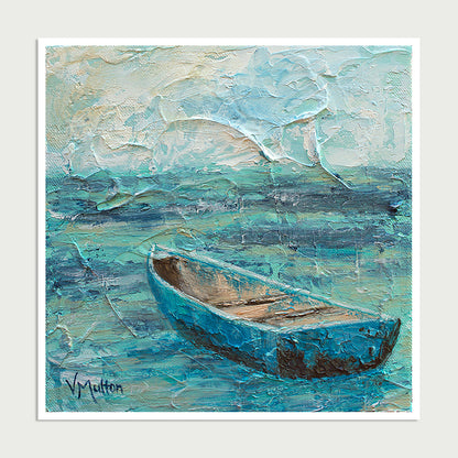 “Steal Away” Square Turquoise Boat Giclée Art Print
